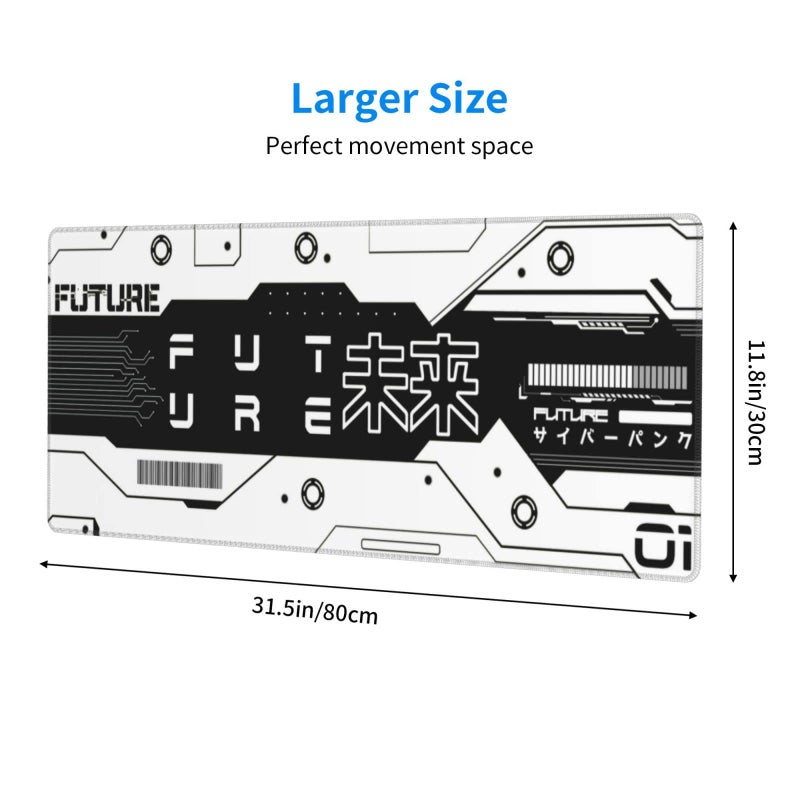 MOLIAN Black and White Future Gaming Mouse Pad XL  Large Non Slip Rubber Mousepad  Stitched Edges Desk Pad  Long Extended Mice Pad 31.5'' X 11.8'' - Image 3